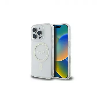 Guess GUHMP16LHFGERET iPhone 16 Pro 6,3 palca transparentné pevné puzdro IML Glitter Circle MagSafe