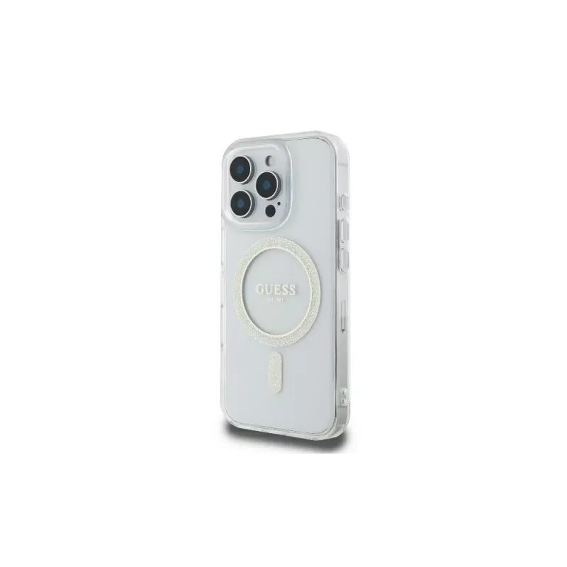 Guess GUHMP16LHFGERET iPhone 16 Pro 6,3 palca transparentné pevné puzdro IML Glitter Circle MagSafe