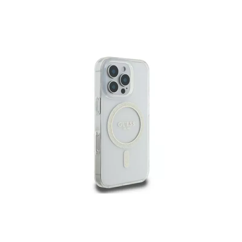 Guess GUHMP16LHFGERET iPhone 16 Pro 6,3 palca transparentné pevné puzdro IML Glitter Circle MagSafe