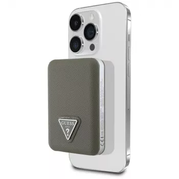 GUESS Grained Triangle bezdrôtová power banka 5000mAh 15W USB-C MagSafe hnedá