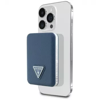 GUESS Grained Triangle bezdrôtová power banka 5000mAh 15W USB-C MagSafe modrá