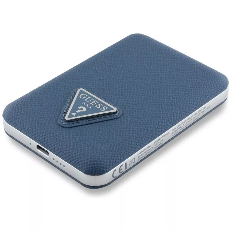 GUESS Grained Triangle bezdrôtová power banka 5000mAh 15W USB-C MagSafe modrá