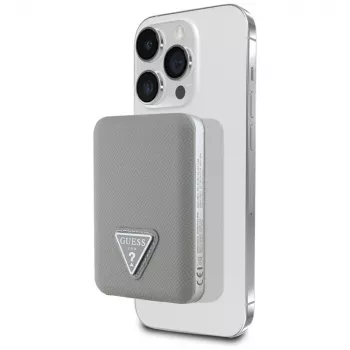 GUESS Grained Triangle bezdrôtová power banka 5000mAh 15W USB-C MagSafe béžová