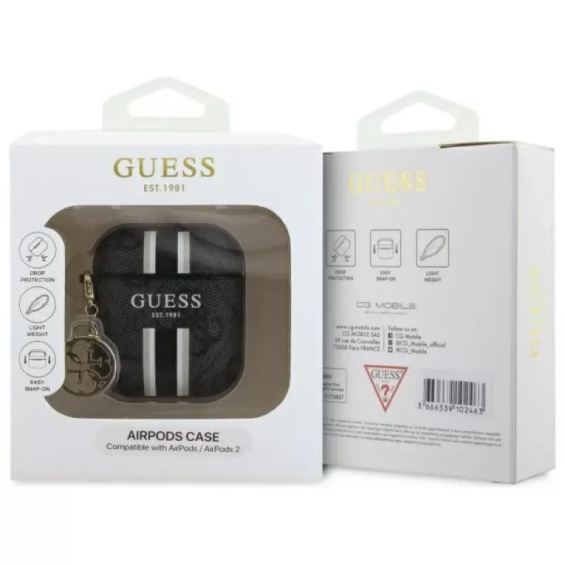 Guess GUA2P4RPSK kryt AirPods 1/2 čierny 4G Printed Stripes Charm