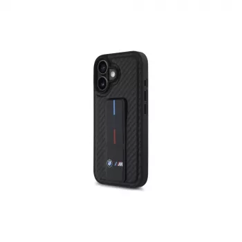 BMW BMHCP16SGSPCCK M Grip Stand Smooth a Carbon pevné puzdro pre iPhone 16 6,1 – čierna