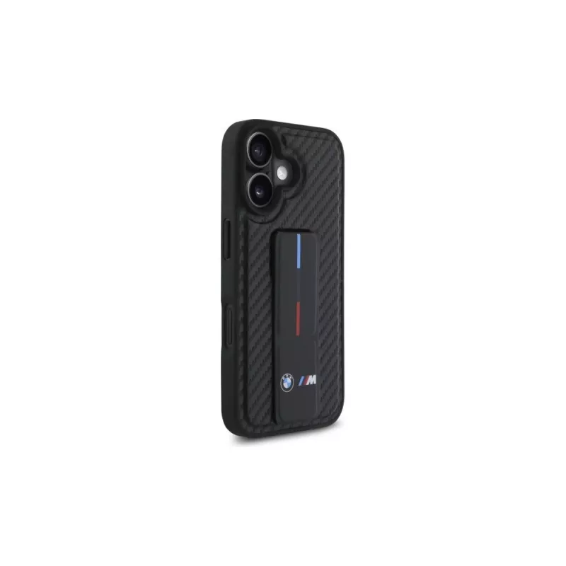 BMW BMHCP16SGSPCCK M Grip Stand Smooth a Carbon pevné puzdro pre iPhone 16 6,1 – čierna