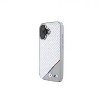 BMW M Carbon Tricolor Line pevné puzdro pre iPhone 16 6,1 inch - sivé MagSafe