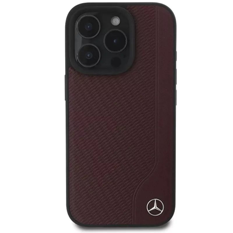 MERCEDES-BENZ pevné puzdro z kože s imitáciou dreva pre Apple iPhone 16 Pro Max 6,9 inch červené MagSafe