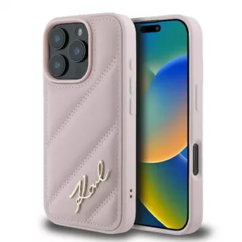 Karl Lagerfeld Quilted Signature puzdro pre iPhone 16 Pro - ružové