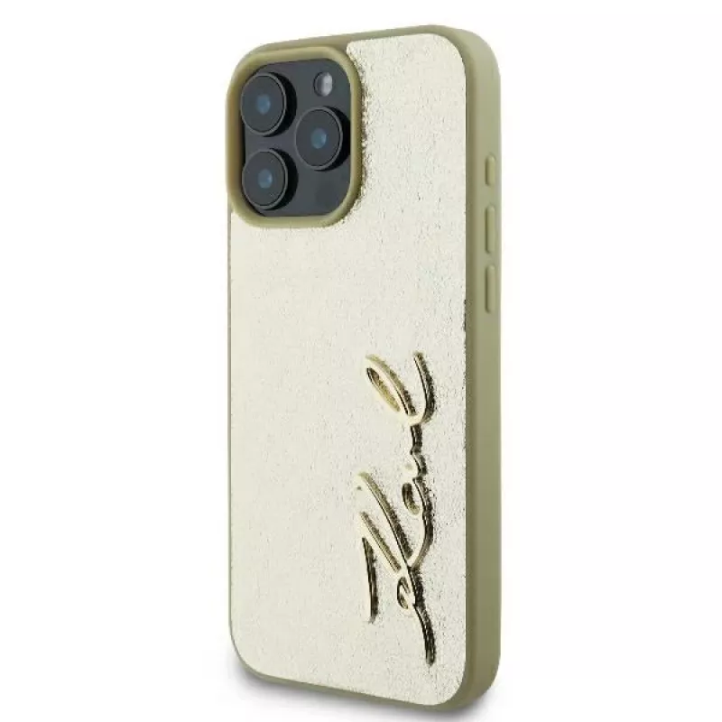 Karl Lagerfeld kovové puzdro Signature pre iPhone 16 Pro 6,3 palca zlaté