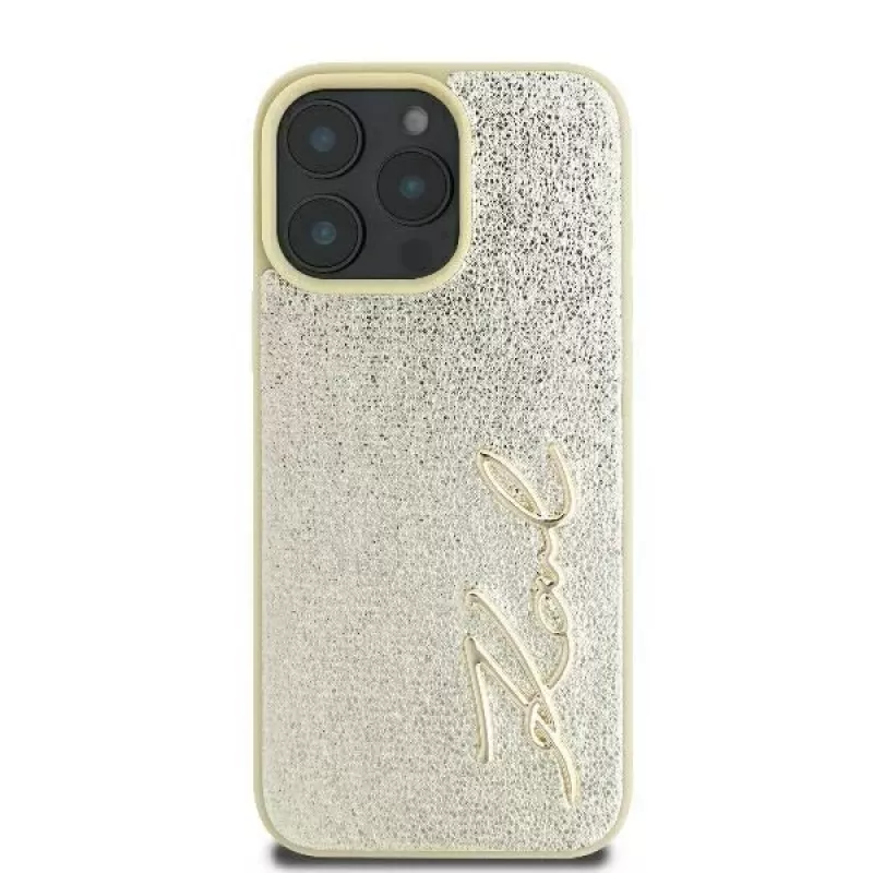 Karl Lagerfeld kovové puzdro Signature pre iPhone 16 Pro 6,3 palca zlaté