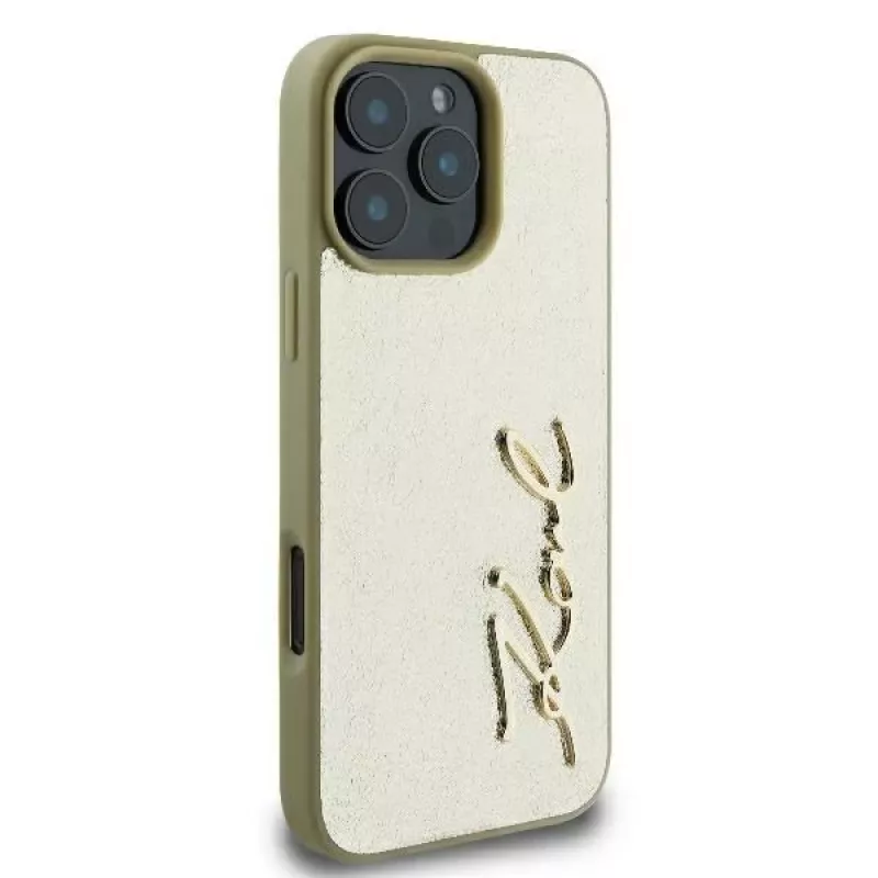 Karl Lagerfeld kovové puzdro Signature pre iPhone 16 Pro 6,3 palca zlaté