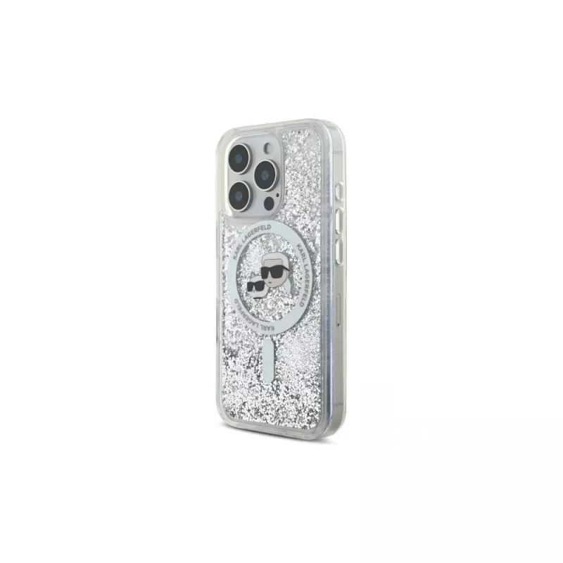 Karl Lagerfeld puzdro Liquid Glitter Karl & Choupette Head MagSafe pre iPhone 16 Pro Max (transparentné)