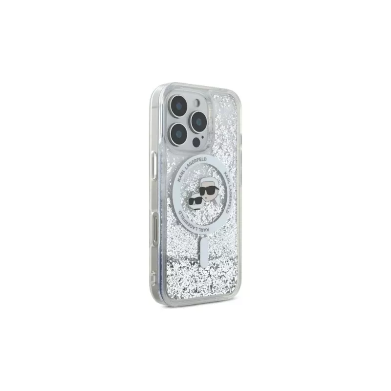 Karl Lagerfeld puzdro Liquid Glitter Karl & Choupette Head MagSafe pre iPhone 16 Pro Max (transparentné)