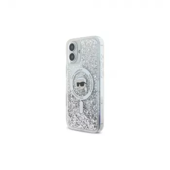 Karl Lagerfeld puzdro Liquid Glitter Karl Head MagSafe pre Apple iPhone 16 6,1 palca - transparentné