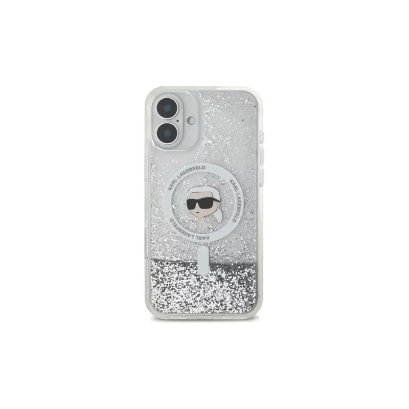 Karl Lagerfeld puzdro Liquid Glitter Karl Head MagSafe pre Apple iPhone 16 6,1 palca - transparentné