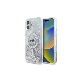 Karl Lagerfeld puzdro Liquid Glitter Karl Head MagSafe pre iPhone 16 Plus, transparentné