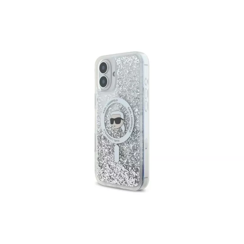 Karl Lagerfeld puzdro Liquid Glitter Karl Head MagSafe pre iPhone 16 Plus, transparentné