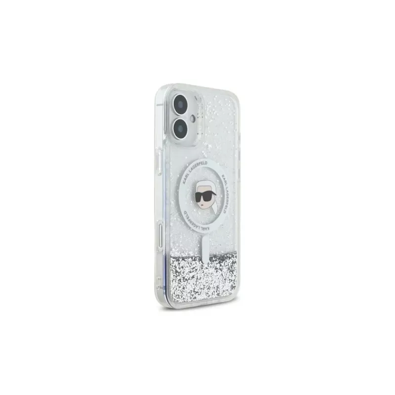 Karl Lagerfeld puzdro Liquid Glitter Karl Head MagSafe pre iPhone 16 Plus, transparentné