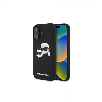 Karl Lagerfeld iPhone 16 Plus 6,7 palca čierne silikónové puzdro Double Heads Print MagSafe
