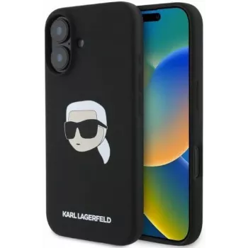 Karl Lagerfeld KLHMP16SSKHPPLK iPhone 16 6,1 čierne silikónové puzdro s Karl Head Print a MagSafe