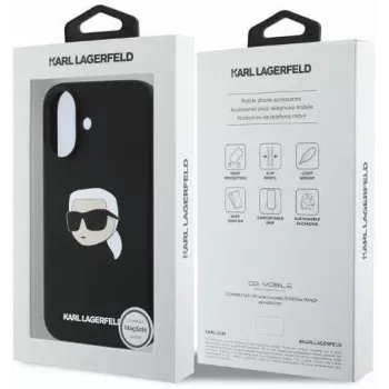 Karl Lagerfeld KLHMP16SSKHPPLK iPhone 16 6,1 čierne silikónové puzdro s Karl Head Print a MagSafe
