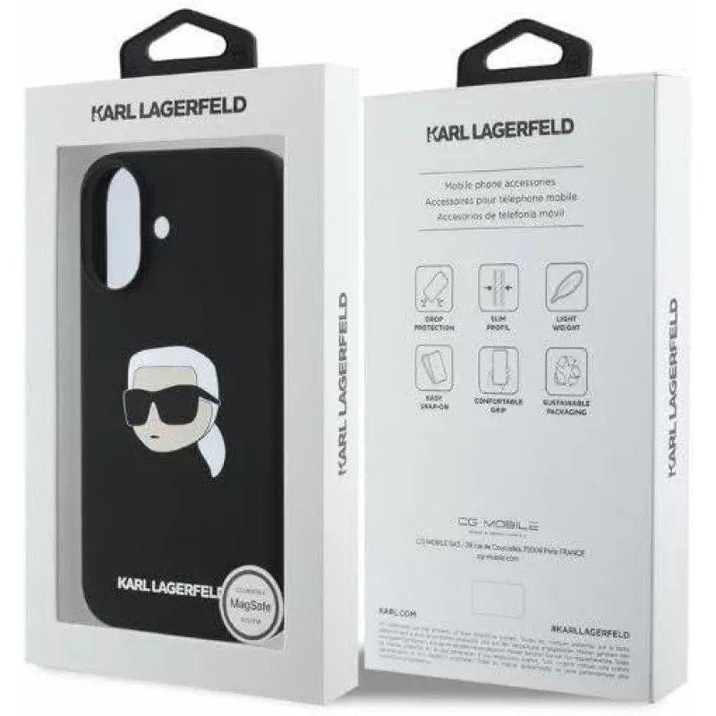 Karl Lagerfeld KLHMP16SSKHPPLK iPhone 16 6,1 čierne silikónové puzdro s Karl Head Print a MagSafe
