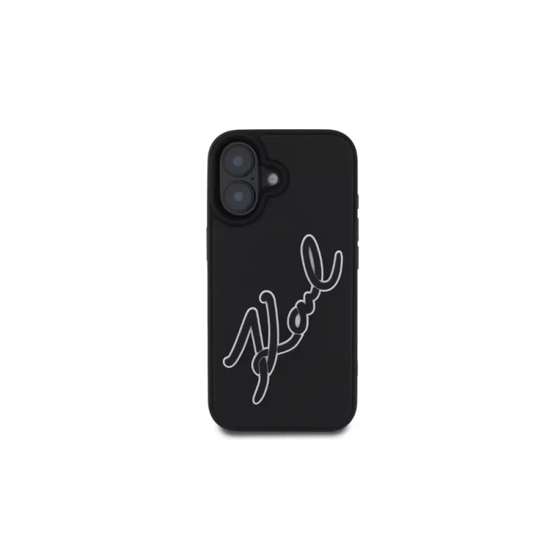Karl Lagerfeld puzdro 3D Rubber Bicolor Signature pre iPhone 16 (čierne)