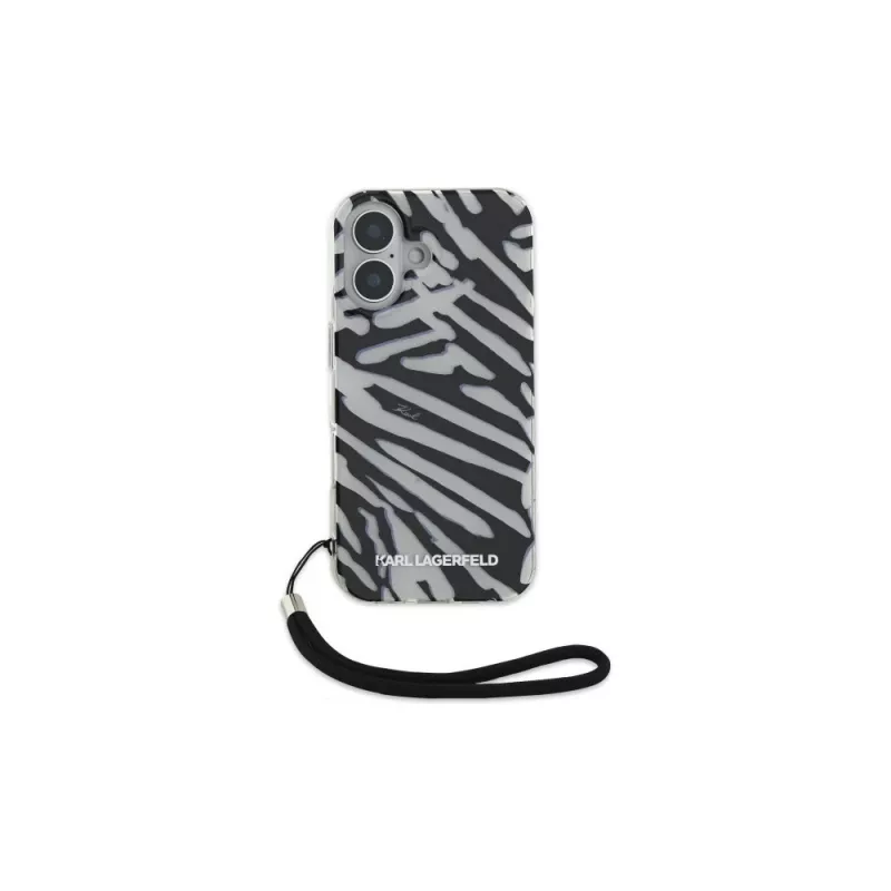 Karl Lagerfeld zadný kryt IML Zebra Pattern & Cord pre Apple iPhone 16 - čierny