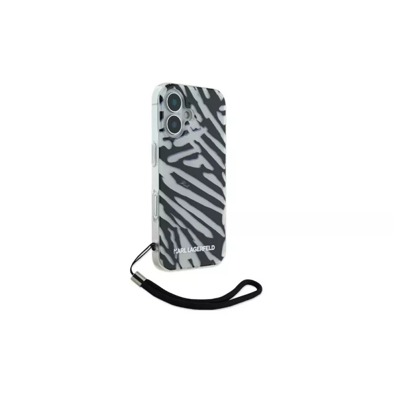 Karl Lagerfeld zadný kryt IML Zebra Pattern & Cord pre Apple iPhone 16 - čierny