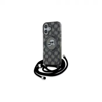 Karl Lagerfeld KLHMP16SHCKCKLCK iPhone 16 6,1 čierne puzdro IML Crossbody Monogram Karl & Choupette Head MagSafe