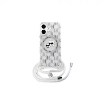 Karl Lagerfeld KLHMP16SHCKCKLCT iPhone 16 6,1 palca transparentné puzdro IML Crossbody Monogram Karl & Choupette Head MagSafe