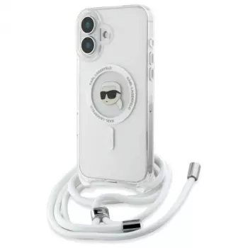 Karl Lagerfeld KLHMP16SHCKHNT iPhone 16 puzdro transparentné Crossbody IML Karl Head MagSafe