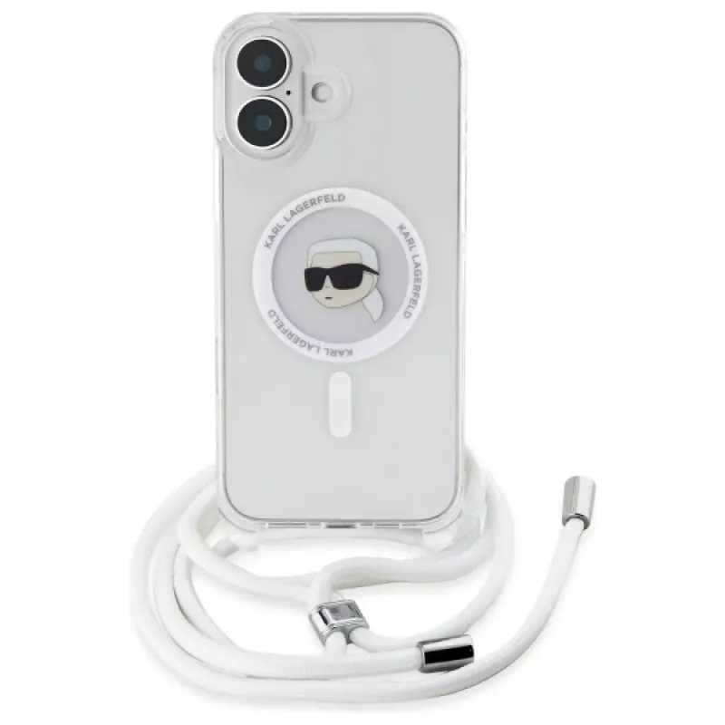 Karl Lagerfeld KLHMP16SHCKHNT iPhone 16 puzdro transparentné Crossbody IML Karl Head MagSafe