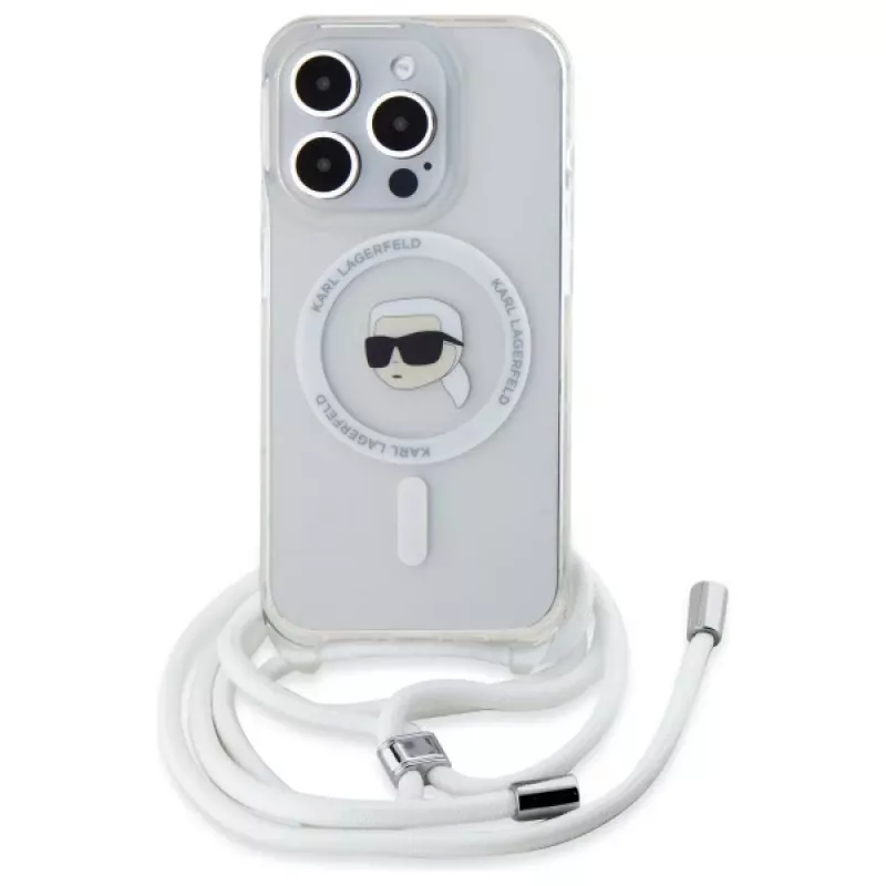 Karl Lagerfeld iPhone 16 Pro puzdro transparentné Crossbody IML Karl Head MagSafe
