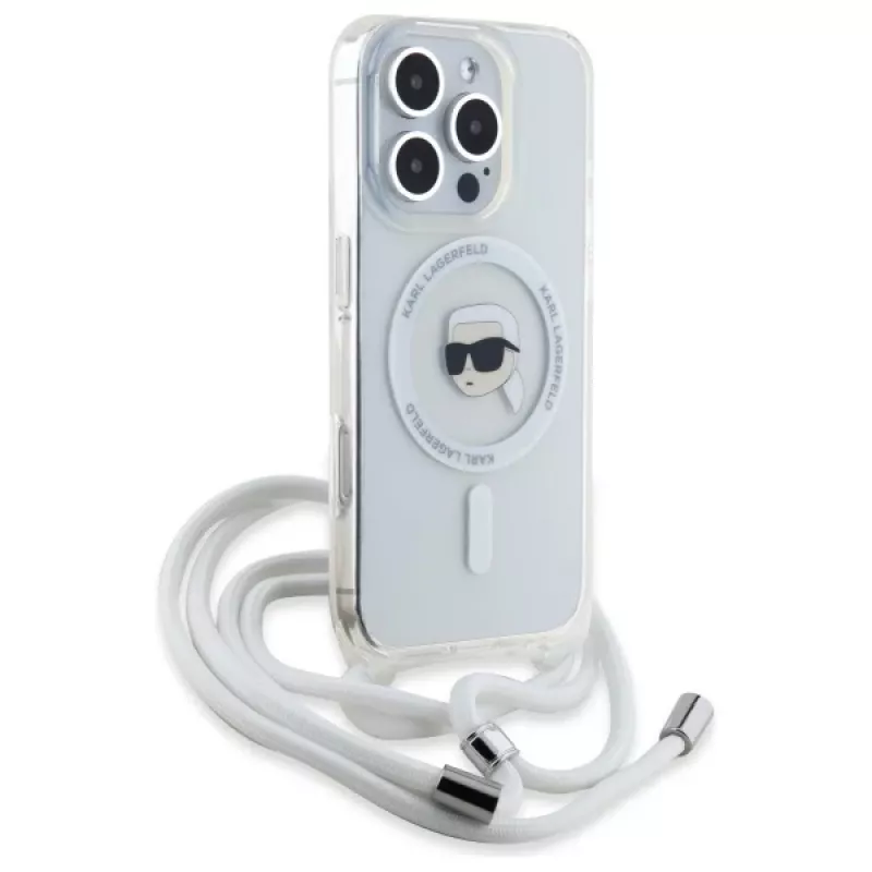 Karl Lagerfeld iPhone 16 Pro puzdro transparentné Crossbody IML Karl Head MagSafe