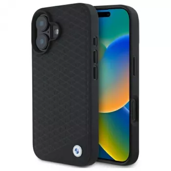 BMW BMHMP16S23RDDK iPhone 16 6,1 palca čierne pevné puzdro Sign Leather Diamond Metal Logo MagSafe