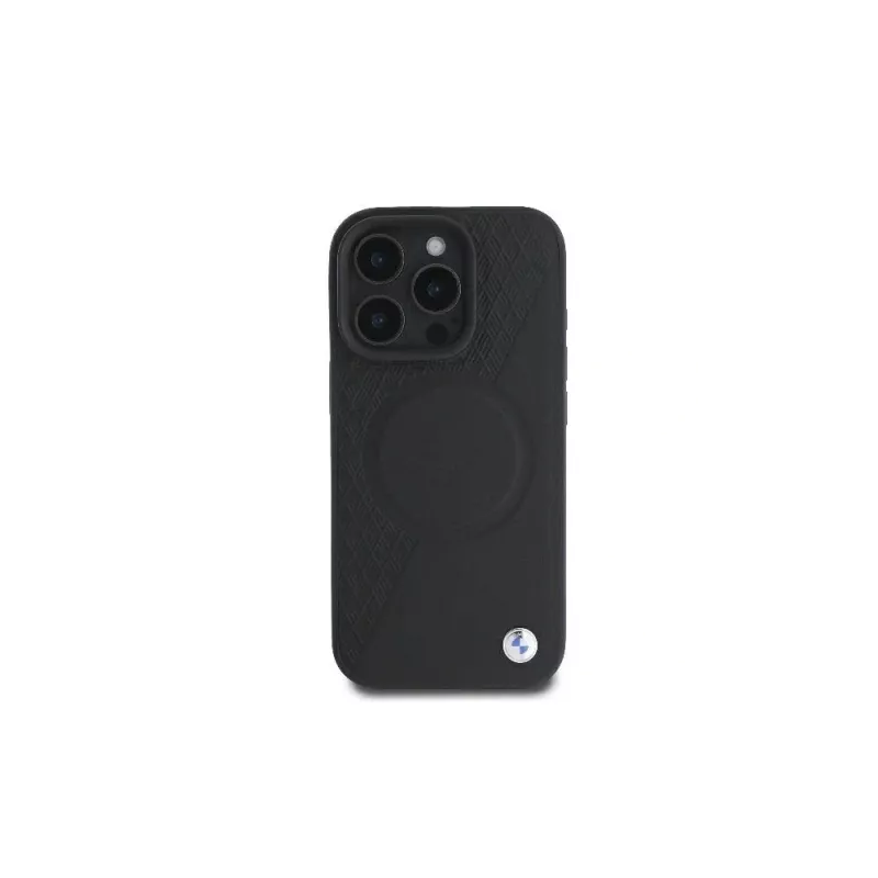 BMW BMHMP16L23RTPK iPhone 16 Pro 6,3 čierne pevné puzdro Sign Leather Half Textured And Circle MagSafe