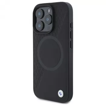 BMW Sign Leather Half Textured pevné puzdro s Circle MagSafe pre Apple iPhone 16 Pro Max 6,9 palca čierne