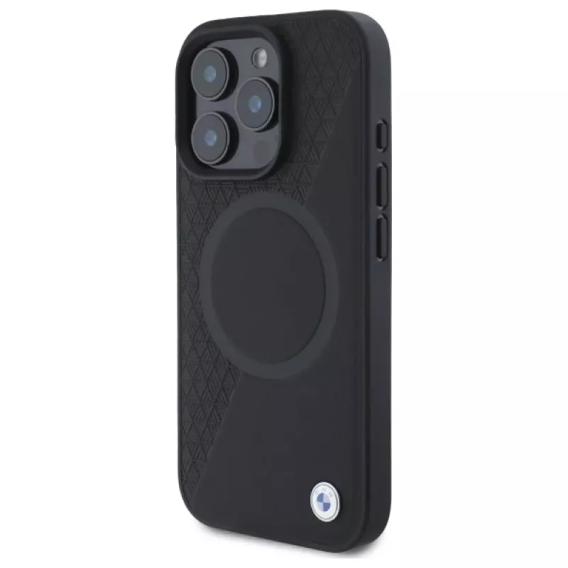 BMW Sign Leather Half Textured pevné puzdro s Circle MagSafe pre Apple iPhone 16 Pro Max 6,9 palca čierne