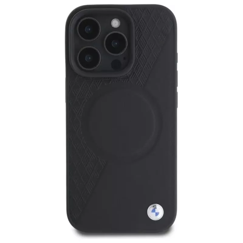 BMW Sign Leather Half Textured pevné puzdro s Circle MagSafe pre Apple iPhone 16 Pro Max 6,9 palca čierne