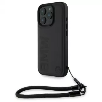 BMW Signature Leather Wordmark Cord pevné puzdro pre Apple iPhone 16 Pro 6,3 palca - čierne