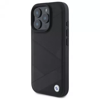 BMW BMHCP16X23RCGPK iPhone 16 Pro Max 6,9 palca čierne pevné puzdro Sign Leather Crossing Lines Pattern