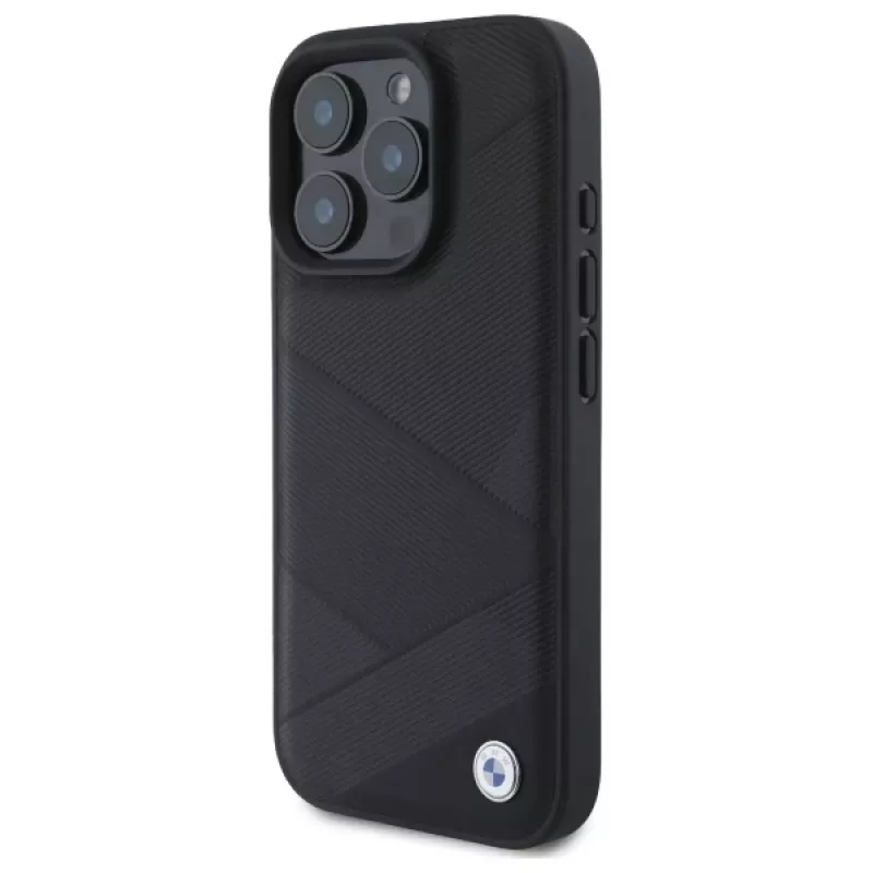 BMW BMHCP16X23RCGPK iPhone 16 Pro Max 6,9 palca čierne pevné puzdro Sign Leather Crossing Lines Pattern