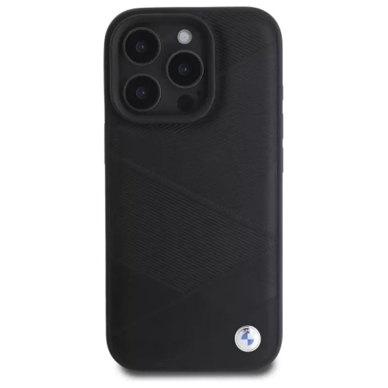 BMW BMHCP16X23RCGPK iPhone 16 Pro Max 6,9 palca čierne pevné puzdro Sign Leather Crossing Lines Pattern