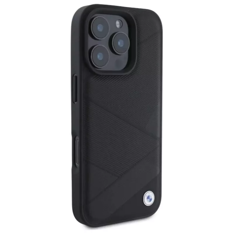BMW BMHCP16X23RCGPK iPhone 16 Pro Max 6,9 palca čierne pevné puzdro Sign Leather Crossing Lines Pattern