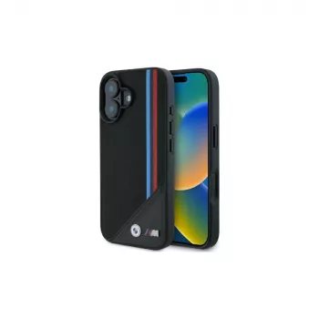 BMW M Meshed Tricolor Stripes MagSafe pevné puzdro pre iPhone 16 6,1 palca čierne