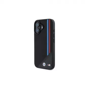BMW M Meshed Tricolor Stripes MagSafe pevné puzdro pre iPhone 16 6,1 palca čierne