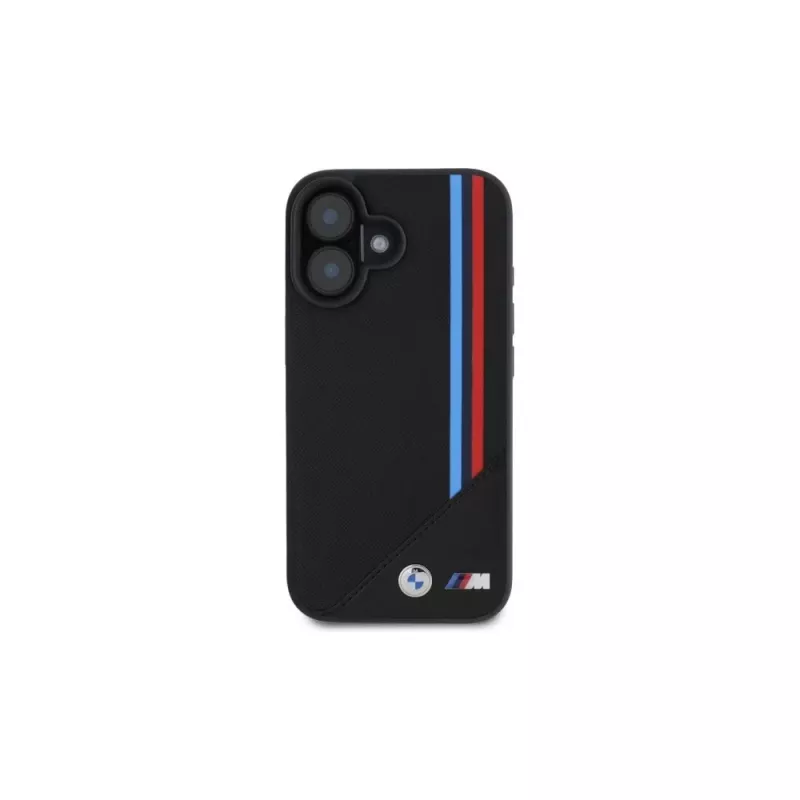 BMW M Meshed Tricolor Stripes MagSafe pevné puzdro pre iPhone 16 6,1 palca čierne