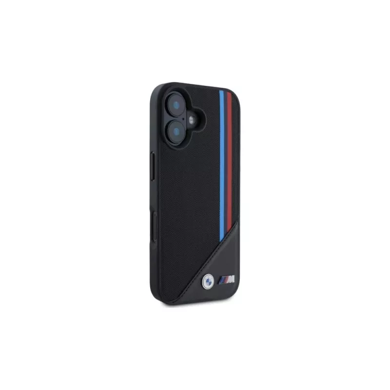 BMW M Meshed Tricolor Stripes MagSafe pevné puzdro pre iPhone 16 6,1 palca čierne